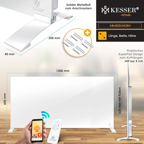 KESSER® Infrarotheizung 700W Aluminiumheizung Energiesparend 2in1 Standgerät & Wandmontage Elektroheizung mit Erkennung Offener Fenster Fernbedienung & App-Steuerung Thermostat Infrarot Heizpaneel – Bild 7