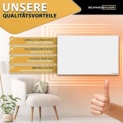 SCHMIDBAUER® Infrarotheizung Hybrid 550 Watt Schwarz Tafel bemalbar - Ein/Aus-Schalter - Infrarottechnik mit Raumluft-Konvektion - Elektroheizung - Direktheizung – Bild 7