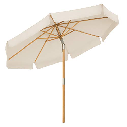 SONGMICS Sonnenschirm 270 cm, achteckiger Gartenschirm, Sonnenschutz, Schirmmast und Schirmrippen aus Holz, knickbar, ohne Ständer, Outdoor, Balkon, Terrasse, beige GPU270M01