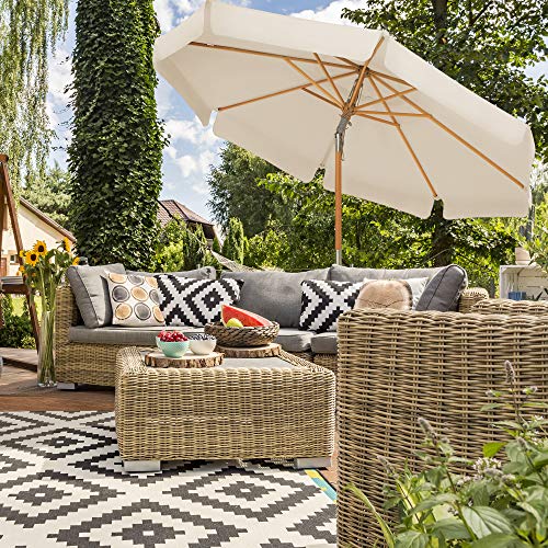 SONGMICS Sonnenschirm 270 cm, achteckiger Gartenschirm, Sonnenschutz, Schirmmast und Schirmrippen aus Holz, knickbar, ohne Ständer, Outdoor, Balkon, Terrasse, beige GPU270M01 – Bild 2