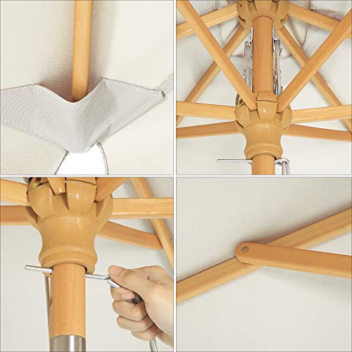 SONGMICS Sonnenschirm 270 cm, achteckiger Gartenschirm, Sonnenschutz, Schirmmast und Schirmrippen aus Holz, knickbar, ohne Ständer, Outdoor, Balkon, Terrasse, beige GPU270M01 – Bild 6