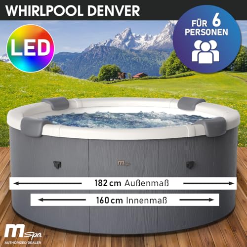 BRAST Whirlpool MSpa Denver mit Fester Außenwand | Ø182x70cm | LED-Beleuchtung mit 20 einstellbaren Farben für 6 Personen | 130 Massagedüsen | Ganzjähriger Einsatz Winterfest | In & Outdoor Pool – Bild 2
