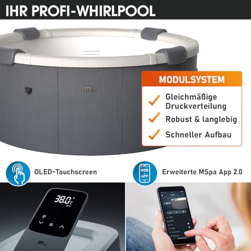 BRAST Whirlpool MSpa Denver mit Fester Außenwand | Ø182x70cm | LED-Beleuchtung mit 20 einstellbaren Farben für 6 Personen | 130 Massagedüsen | Ganzjähriger Einsatz Winterfest | In & Outdoor Pool – Bild 3