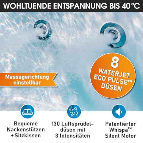 BRAST Whirlpool MSpa Denver mit Fester Außenwand | Ø182x70cm | LED-Beleuchtung mit 20 einstellbaren Farben für 6 Personen | 130 Massagedüsen | Ganzjähriger Einsatz Winterfest | In & Outdoor Pool – Bild 5
