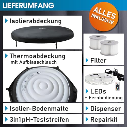 BRAST Whirlpool MSpa Denver mit Fester Außenwand | Ø182x70cm | LED-Beleuchtung mit 20 einstellbaren Farben für 6 Personen | 130 Massagedüsen | Ganzjähriger Einsatz Winterfest | In & Outdoor Pool – Bild 7