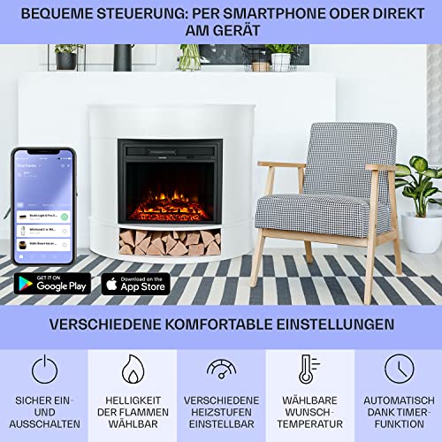 Klarstein Deko Kamin Mit LED-Flammen, Elektro-Kamin Mit Heizung, 1800W, Fernbedienung, Timer & Auto-Temperaturregelung, Sparsam – Bild 6