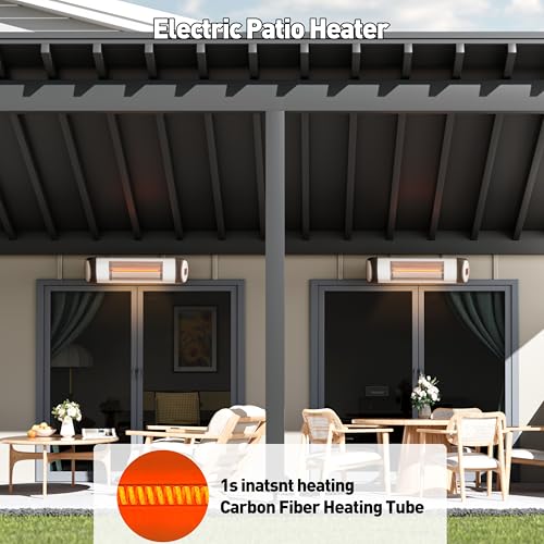 Außenheizung für Terrasse, 1500 W Wandheizung, Terrassenheizungen für den Außenbereich, 24-Stunden-Timer, wasserdicht, Kohlefaserrohr, für Hinterhof, Pavillon, Garage, Schwarz – Bild 5