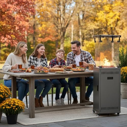 Heizpilz Gas for für Terrasse Terrassenheizer - 11kW Leistungsstarker Standheizer mit Rädern für Garten - Terrasse & Außenbereiche - Tragbarer Propan Heizer inkl. Regler & Schlauch – Bild 2