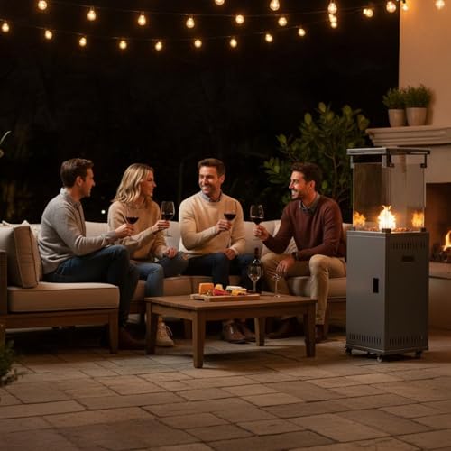 Heizpilz Gas for für Terrasse Terrassenheizer - 11kW Leistungsstarker Standheizer mit Rädern für Garten - Terrasse & Außenbereiche - Tragbarer Propan Heizer inkl. Regler & Schlauch – Bild 3