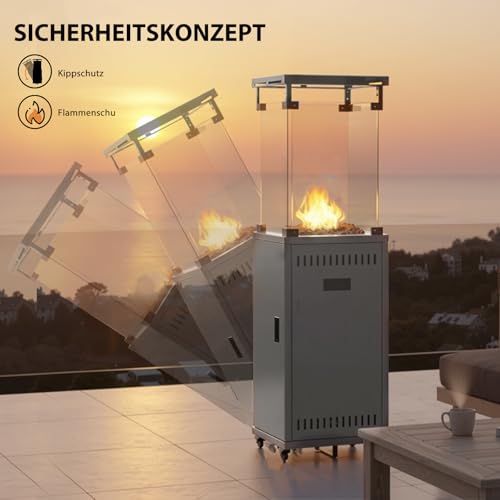 Heizpilz Gas for für Terrasse Terrassenheizer - 11kW Leistungsstarker Standheizer mit Rädern für Garten - Terrasse & Außenbereiche - Tragbarer Propan Heizer inkl. Regler & Schlauch – Bild 5