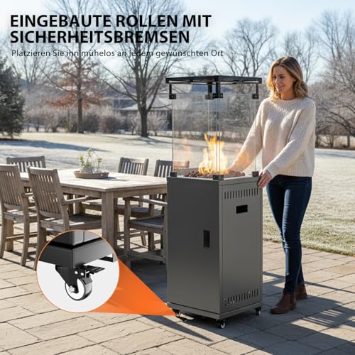 Heizpilz Gas for für Terrasse Terrassenheizer - 11kW Leistungsstarker Standheizer mit Rädern für Garten - Terrasse & Außenbereiche - Tragbarer Propan Heizer inkl. Regler & Schlauch – Bild 6