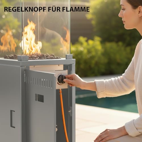 Heizpilz Gas for für Terrasse Terrassenheizer - 11kW Leistungsstarker Standheizer mit Rädern für Garten - Terrasse & Außenbereiche - Tragbarer Propan Heizer inkl. Regler & Schlauch – Bild 8