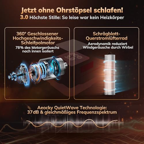 Heizlüfter AEOCKY der 3. Generation mit KI-Thermostat, 1800 W PTC-Elektroheizer für den Innenbereich mit Fernbedienung, 70°-Oszillation, geräuschlos, sicher tragbar für Büro, Schlafzimmer, Zimmer – Bild 7