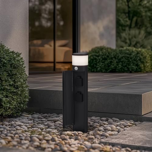 Lucande Wegeleuchte 2 Steckdosen, Außenleuchte Sockelleuchte 50,5 cm mit Bewegungsmelder Gartenlampe IP44 Stromsäule Garten 1x G9 ohne Leuchtmittel – Bild 3