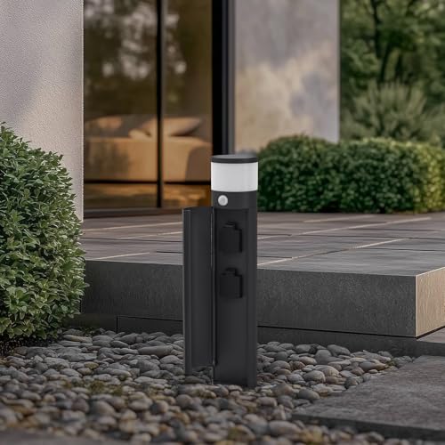 Lucande Wegeleuchte 2 Steckdosen, Außenleuchte Sockelleuchte 50,5 cm mit Bewegungsmelder Gartenlampe IP44 Stromsäule Garten 1x G9 ohne Leuchtmittel – Bild 4