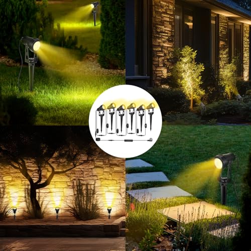 HUAEU Gartenstrahler LED Außen Wasserdicht, 20 Meter 6-in-1 Bodenstrahler, 3000K Warmweiß, 12V IP65, Gartenbeleuchtung mit Strom, mit Stecker für Terrasse, Gartenweg, Party, Bäume, Rasen, Erdspieß – Bild 2