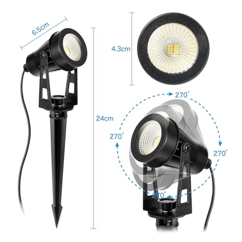 HUAEU Gartenstrahler LED Außen Wasserdicht, 20 Meter 6-in-1 Bodenstrahler, 3000K Warmweiß, 12V IP65, Gartenbeleuchtung mit Strom, mit Stecker für Terrasse, Gartenweg, Party, Bäume, Rasen, Erdspieß – Bild 7