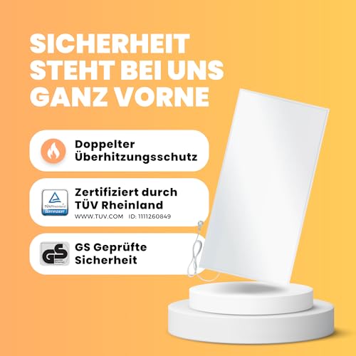 BR Bringer Infrarotheizung 1200 Watt - mit Steck-Thermostat - Infrarot Elektroheizung Energiesparend - 5 Jahre Garantie, TÜV GS - Deutsche Qualitätsmarke (weiß) – Bild 2