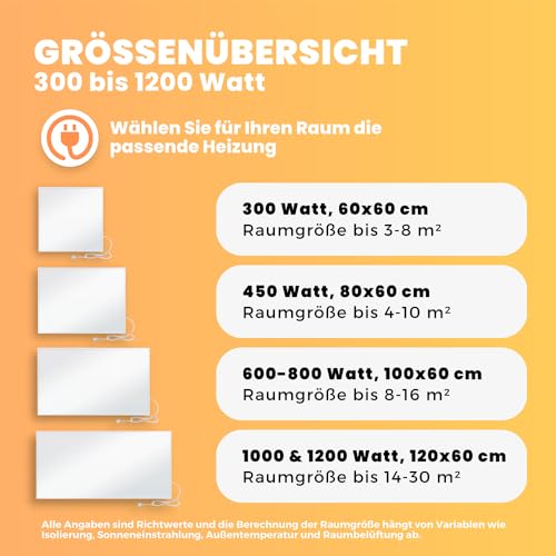 BR Bringer Infrarotheizung 1200 Watt - mit Steck-Thermostat - Infrarot Elektroheizung Energiesparend - 5 Jahre Garantie, TÜV GS - Deutsche Qualitätsmarke (weiß) – Bild 7