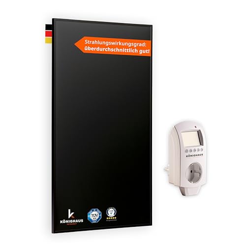 Könighaus Infrarotheizung - 1000 Watt Black Edition mit Smart Thermostat inkl. App (IOS/Android) - TÜV SÜD 5 Jahre Herstellergarantie ✓ Doppelter Überhitzungsschutz ✓ schnell auf Betriebstemperatur
