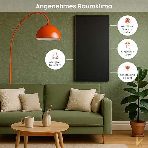 Könighaus Infrarotheizung - 1000 Watt Black Edition mit Smart Thermostat inkl. App (IOS/Android) - TÜV SÜD 5 Jahre Herstellergarantie ✓ Doppelter Überhitzungsschutz ✓ schnell auf Betriebstemperatur – Bild 2