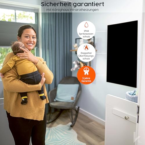 Könighaus Infrarotheizung - 1000 Watt Black Edition mit Smart Thermostat inkl. App (IOS/Android) - TÜV SÜD 5 Jahre Herstellergarantie ✓ Doppelter Überhitzungsschutz ✓ schnell auf Betriebstemperatur – Bild 6
