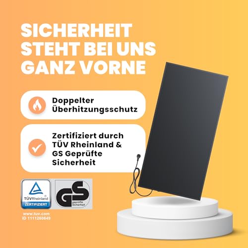 BR Bringer Infrarotheizung 1200 Watt - Infrarot Elektroheizung Energiesparend - 5 Jahre Garantie, TÜV GS - Deutsche Qualitätsmarke (schwarz) – Bild 2