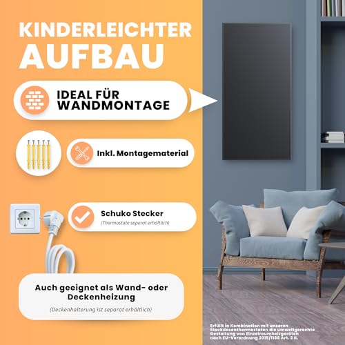 BR Bringer Infrarotheizung 1200 Watt - Infrarot Elektroheizung Energiesparend - 5 Jahre Garantie, TÜV GS - Deutsche Qualitätsmarke (schwarz) – Bild 3
