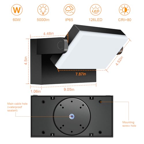 Kingwei 2 Stücke 60W LED Wandleuchten Aussen 5000 Lumen Wandlampe Außen Warmweiß 3000K Aussenlampe mit 360° Schwenkbar LED Panel Wasserdicht IP65 Wandleuchte Innen – Bild 5