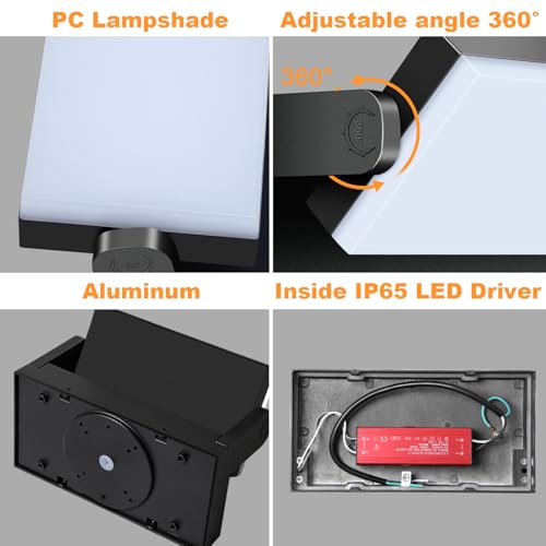 Kingwei 2 Stücke 60W LED Wandleuchten Aussen 5000 Lumen Wandlampe Außen Warmweiß 3000K Aussenlampe mit 360° Schwenkbar LED Panel Wasserdicht IP65 Wandleuchte Innen – Bild 6