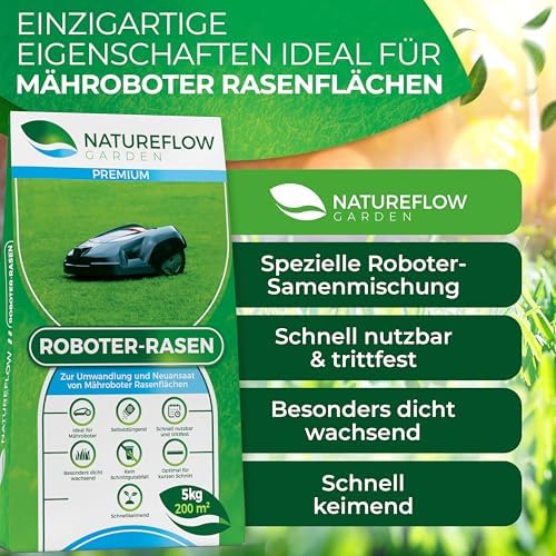 Mähroboter Rasensamen schnellkeimend 5kg TEST SEHR GUT - Roboter Grassamen Made in Germany - Für pflegeleichten Garten mit Natureflow Rasensaat – Bild 3