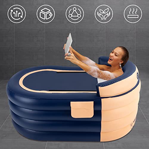 Aufblasbare Badewanne 140cm für Erwachsene, Faltbare Badewanne mit Luftpumpe und Wärmeisolierung, Mobile Klappbadewanne für Balkon, Dusche und Garten, Inklusive Zubehör – Bild 8