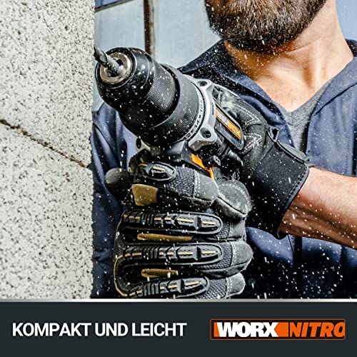WORX NITRO WX352 Akku Schlagbohrschrauber Set 20V - bürstenloser Motor - zum Schrauben, Bohren und Schlagbohren - 60Nm - 2-Gang-Getriebe & LED-Licht - inkl. 2x20V 2Ah Akkus & 2A Schnellladegerät – Bild 7