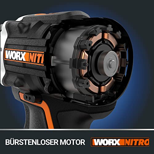 WORX NITRO WX352 Akku Schlagbohrschrauber Set 20V - bürstenloser Motor - zum Schrauben, Bohren und Schlagbohren - 60Nm - 2-Gang-Getriebe & LED-Licht - inkl. 2x20V 2Ah Akkus & 2A Schnellladegerät – Bild 9