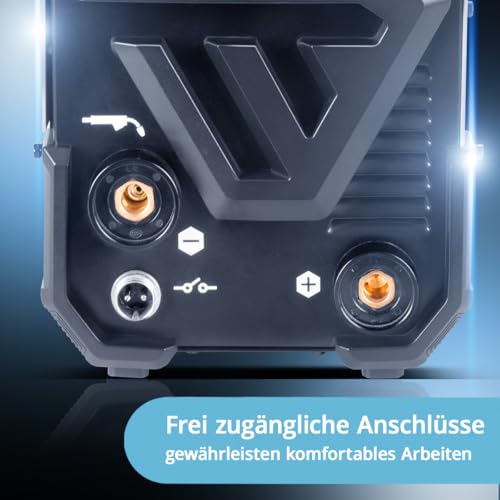 STAHLWERK Schweißgerät Mini FLUX 120 ST Digital – Vollausstattung – Fülldrahtschweißen ohne Schutzgas bis 120 A, kompakt, synergischer Drahtvorschub, mit LED-Licht, Lift-TIG- und MMA/ARC-Funktion – Bild 8