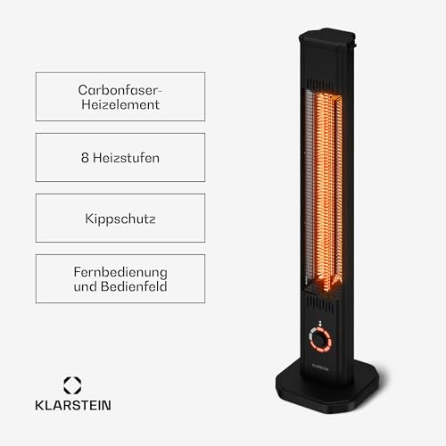 Klarstein Infrarotheizung Standgerät 2000W – 8 Stufen, Fernbedienung, Timer, IP65, Kippschutz, Wandmontage & Standfuß, leise, für Außenbereich bis 15 m², Infrarot Heizung – Bild 2