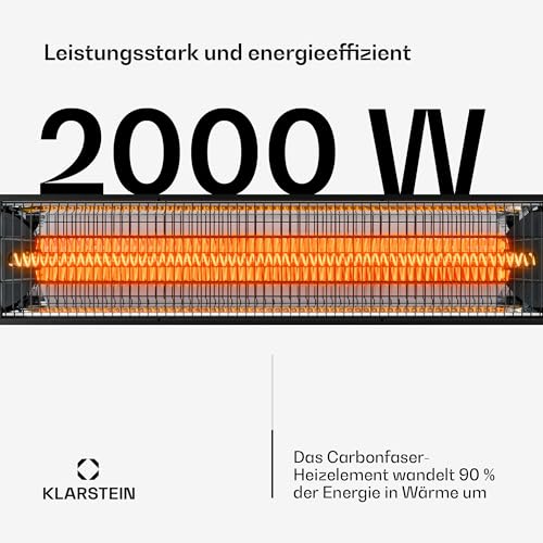 Klarstein Infrarotheizung Standgerät 2000W – 8 Stufen, Fernbedienung, Timer, IP65, Kippschutz, Wandmontage & Standfuß, leise, für Außenbereich bis 15 m², Infrarot Heizung – Bild 6