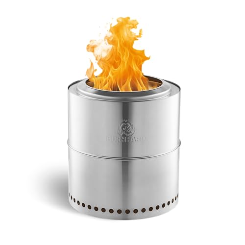 BURNHARD Feuerschale Edelstahl 36 cm, inkl. Aufbewahrungstasche, Feuertonne, Feuerkorb, raucharme Sekundär-Verbrennung, langlebig & mobil für Garten, Terrasse & Balkon