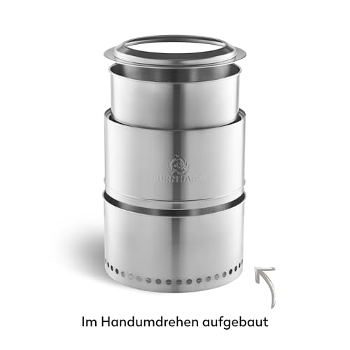 BURNHARD Feuerschale Edelstahl 36 cm, inkl. Aufbewahrungstasche, Feuertonne, Feuerkorb, raucharme Sekundär-Verbrennung, langlebig & mobil für Garten, Terrasse & Balkon – Bild 3