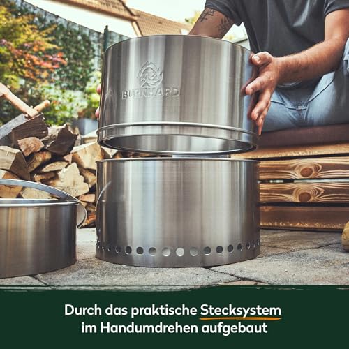 BURNHARD Feuerschale Edelstahl 36 cm, inkl. Aufbewahrungstasche, Feuertonne, Feuerkorb, raucharme Sekundär-Verbrennung, langlebig & mobil für Garten, Terrasse & Balkon – Bild 4