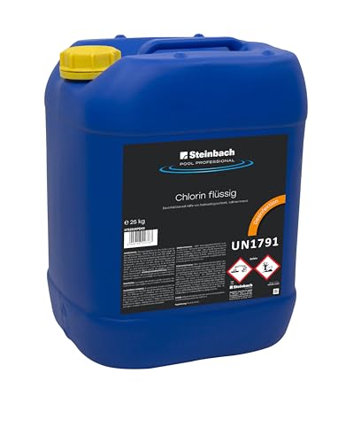 Steinbach Poolpflege Chlorin flüssig - 0752925PD00-25 kg - Flüssiges Desinfektionsmittel auf Chlorbasis - Für automatische Dosieranlagen - Kalkhemmend & stabilisiert - Wirkt gegen Algen