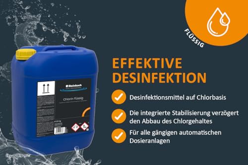 Steinbach Poolpflege Chlorin flüssig - 0752925PD00-25 kg - Flüssiges Desinfektionsmittel auf Chlorbasis - Für automatische Dosieranlagen - Kalkhemmend & stabilisiert - Wirkt gegen Algen – Bild 2