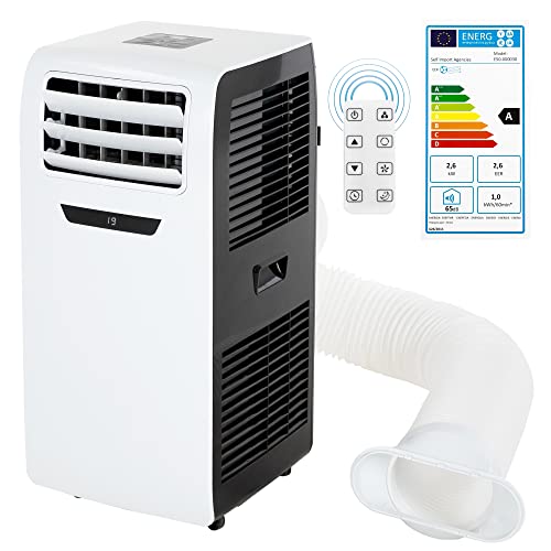 ECD Germany Mobile Klimaanlage 4in1, Luftkühler 9000 BTU 2,6kW, leise, 3 Stufen, Timer, für Räume bis 37m², Klimagerät mit Abluftschlauch, Ventilator mit Fernbedienung/LED-Display, Kühler/Entfeuchter – Bild 2