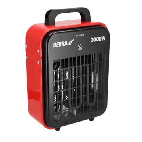 DEDRA Elektrischer Heizlüfter 3kW DED9921B, für gut isolierte Räume, Thermostat, Überhitzungsschutz, drei Betriebsarten, Temperaturregelung, Metallgehäuse, Rot, bis zu ~ 40m2