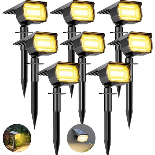 btfarm 8 Stück Solarstrahler für Außen Garten, 72 LED Solarlampen für Außen IP65 Wasserdicht Solar Strahler Gartenleuchten, Solarleuchten für Rasen Auffahrt Gehweg Patio Baum, Warmweiß