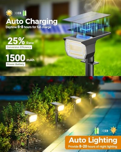 btfarm 8 Stück Solarstrahler für Außen Garten, 72 LED Solarlampen für Außen IP65 Wasserdicht Solar Strahler Gartenleuchten, Solarleuchten für Rasen Auffahrt Gehweg Patio Baum, Warmweiß – Bild 2