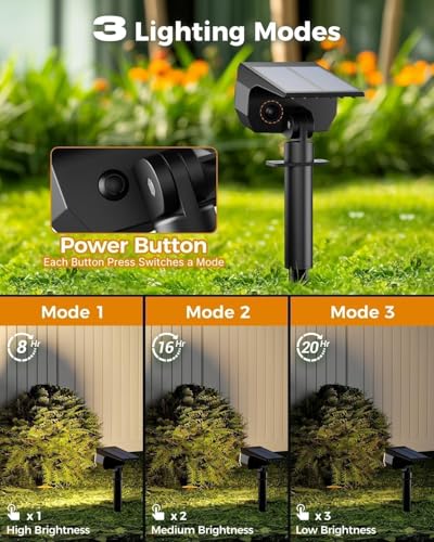 btfarm 8 Stück Solarstrahler für Außen Garten, 72 LED Solarlampen für Außen IP65 Wasserdicht Solar Strahler Gartenleuchten, Solarleuchten für Rasen Auffahrt Gehweg Patio Baum, Warmweiß – Bild 4