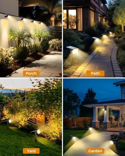 btfarm 8 Stück Solarstrahler für Außen Garten, 72 LED Solarlampen für Außen IP65 Wasserdicht Solar Strahler Gartenleuchten, Solarleuchten für Rasen Auffahrt Gehweg Patio Baum, Warmweiß – Bild 5