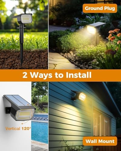 btfarm 8 Stück Solarstrahler für Außen Garten, 72 LED Solarlampen für Außen IP65 Wasserdicht Solar Strahler Gartenleuchten, Solarleuchten für Rasen Auffahrt Gehweg Patio Baum, Warmweiß – Bild 6