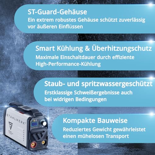 STAHLWERK Elektroden-Schweißgerät ARC 200 MD – Vollausstattung – flexibel einsetzbar ohne Gas, kompakt, leicht, MMA, E-Hand, 200 A, Smartkühlung, Überhitzungsschutz, Hotstart, Anti-Stick-Funktion – Bild 4